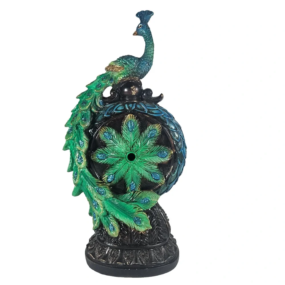Cracker Barrel Peacock Table Clock Jeweled Resin Figurine Tested Works Ornate